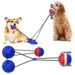 Durable Chewable Molar Toy for Dogs with Double Suction Cup Bite Interactive Squeaky Ball